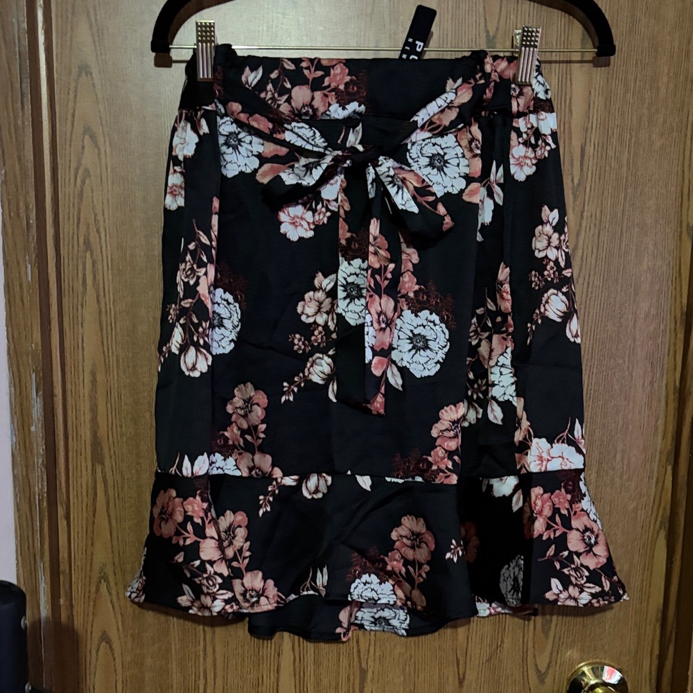 Poof! Black and Pink Floral Mini Skirt